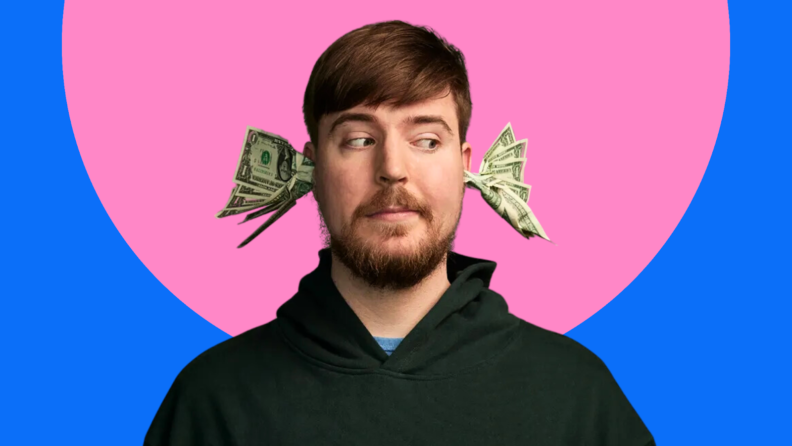 Creator with dollar bills sticking out of his ears, a nod to earning money from content